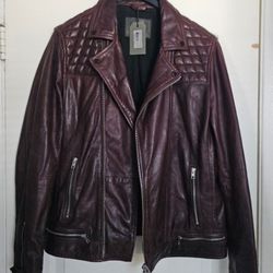 Men's All Saints Leather Jacket Burgundy Conroy xl Oxblood XL 