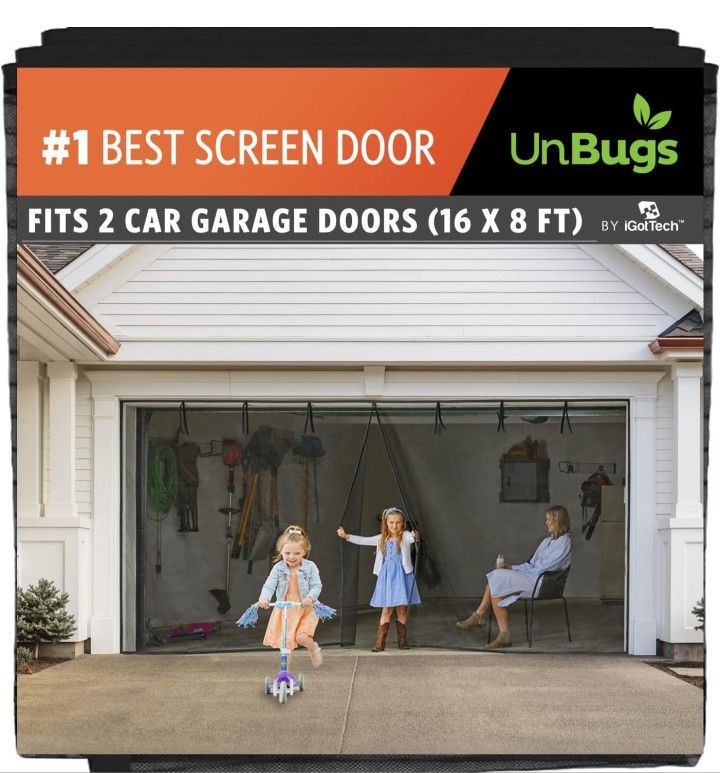 Garage Screen Doors for 2 Car Garage - Fits Double Garage Doors up to 16 Feet Wide x 8 Feet Tall MAX- Pet & Kid Friendly