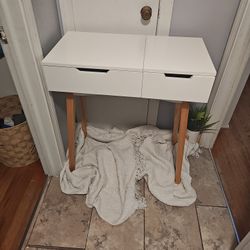 Flip-Top Vanity Desk With Natural Wood Legs