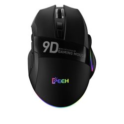 Wireless Gaming Mouse with Tri-Modes, 2.4G/ USB-C/BT 9 Programmable Buttons, Rapid Fire Key, 12800 DPI, Adjustable RGB Backlit Modes, Macro, 3 Side Bu