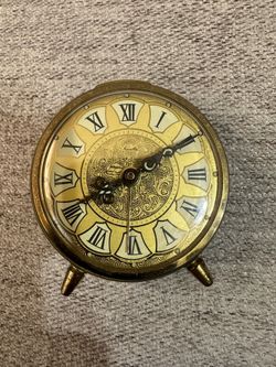 Vintage Mauthe Germany Wind Up Alarm Clock Roman Numeral Dial