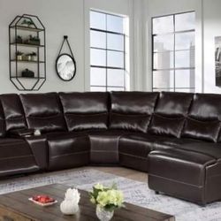 DARK BROWN POWER SECTIONAL SOFA RECLINER USB CHARGER STORAGE CONSOLE CHAISE - SILLON SECCIONAL