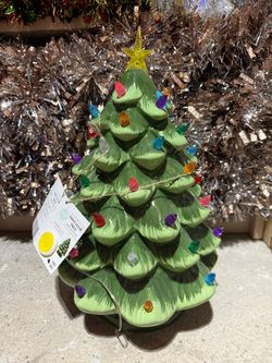 Retro Ceramic Christmas Tree w/LED Bulbs