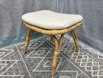 Coastal Rattan Wrapped Bamboo Footstool with Cream Cushion