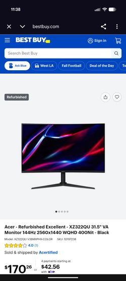 Curved monitor - Acer - XZ322QU 31.5" VA Monitor 144Hz 2560x1440 WQHD 400Nit - Black