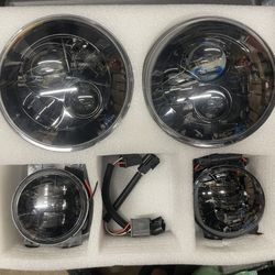 Black Headlights And Fog Lights Led Fit Jeep Wrangler JK