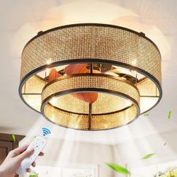 GDLT 18.9in Boho Caged Ceiling Fan With Lights N Remote 6speed Reverse Timer Open Box Like New 