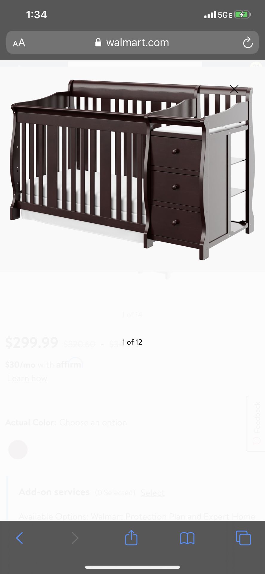 Crib with changing table 4 in 1