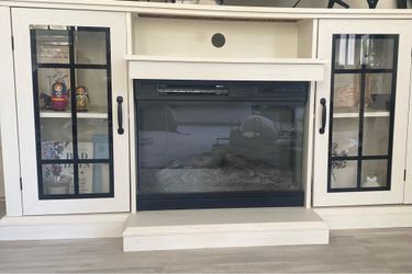 White Console with Gas Fireplace Heater