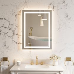 24 in. W x 32 in. H Frameless Bathroom Mirror with Lights, Frontlit & Backlit Vanity Mirror with Anti-Fog