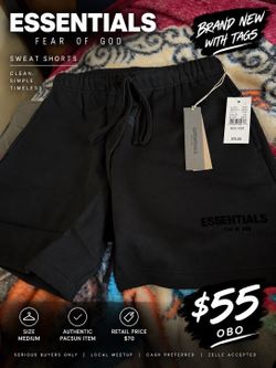 Fear of God Essentials Black Sweat Shorts Size M – New With Tags