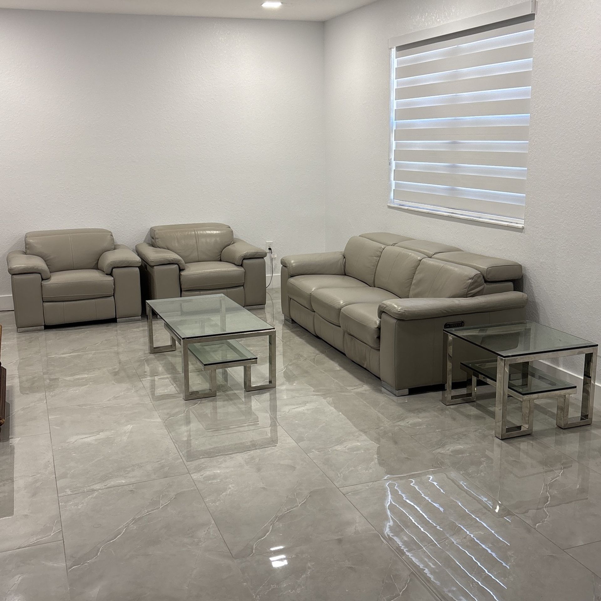 Gray Italian Leather Sofa Living room Set