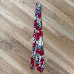 Vintage Polo Ralph Lauren Red Silk Sailboat Harbor Necktie