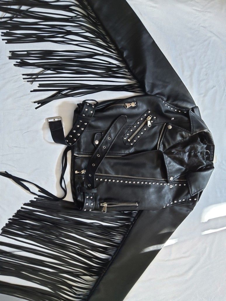 Women's Leather Black Jacket With Straps