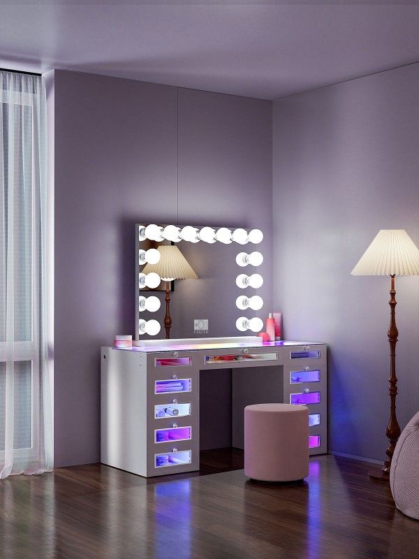 Led vanity desk with bluetooth mirror
Set available in color white , pink or black