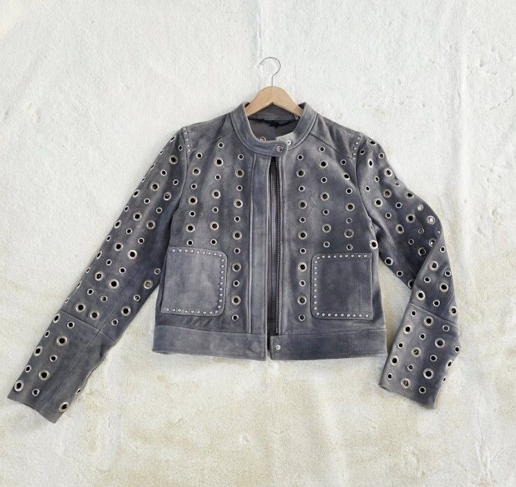 Down LEVY Gray Genuine Suede Leather Jacket
