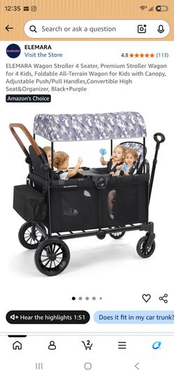 NEW ELEMARA Wagon Stroller 4 Seater, Premium Stroller Wagon for 4 Kids, Foldable All-Terrain Wagon for Kids with Canopy, Adjustable Push/Pull Handles,
