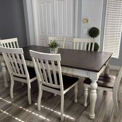 Beautiful All Wood Farmhouse Dining Table 