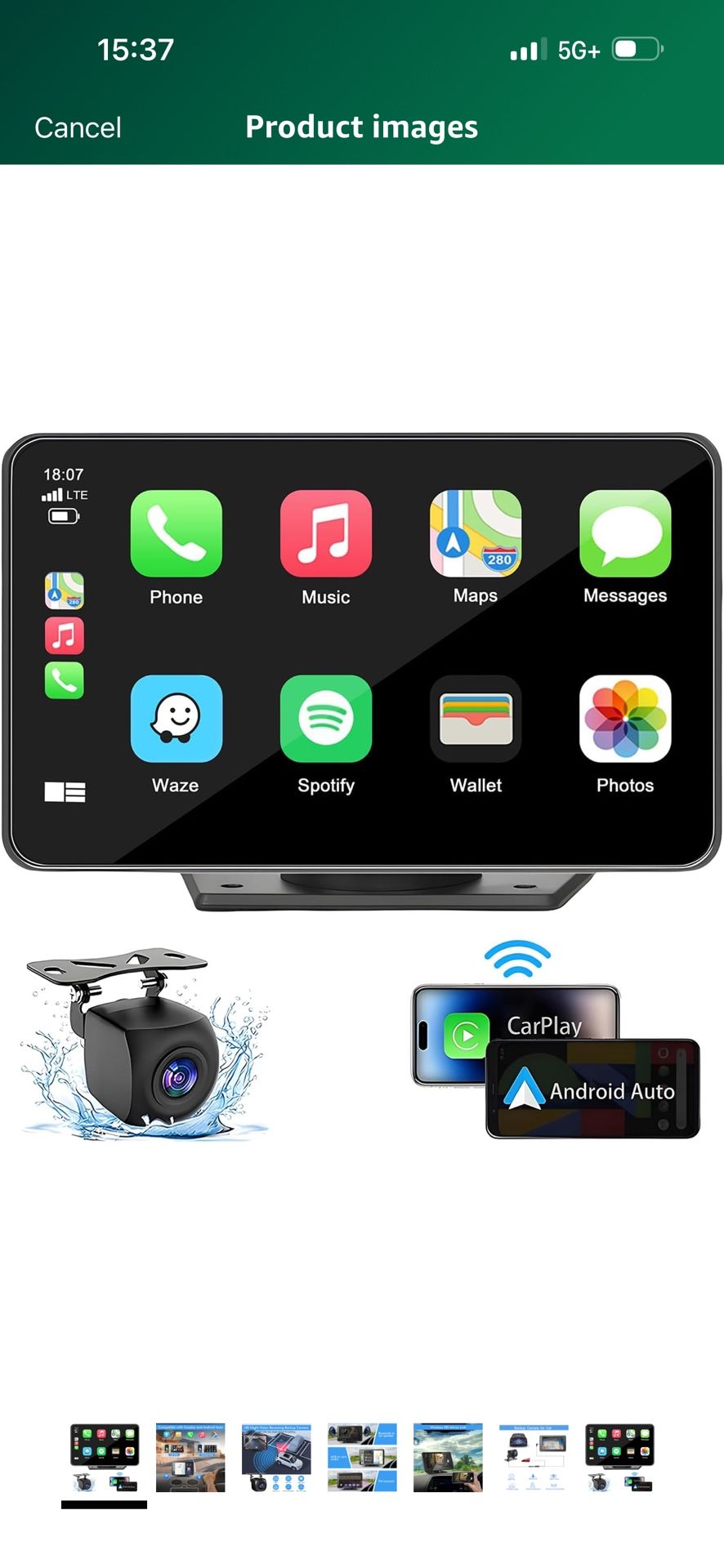 Brand New Unopened 7" HD Portable Carplay Wireless Touch Screen Double Din Car Stereo Compatible Apple Carplay and Android Auto with GPS Navigation,