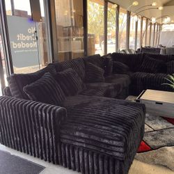 Big Sectional Corduroy Black Color NEW / Sofa Seccional Grande Para Sala Nuevo