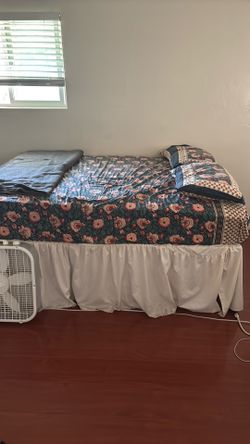 full size metal bed frame and mattress and bed skirt
