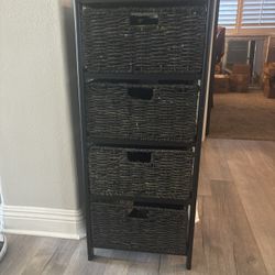 Wicker Rattan Organizer 4 Drawer Cabinet