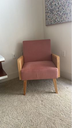 Sand & Stable Esme Pink Upholstered Accent Chair with Rattan Arms – $235