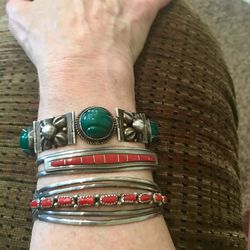 Vintage Sterling Silver bracelets with turquoise and red coral