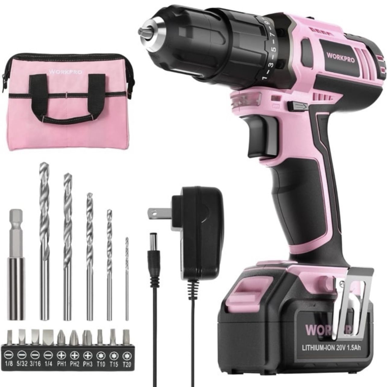 WORKPRO Pink Cordless Drill Driver Set