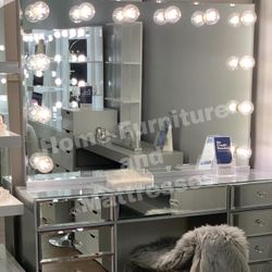 Glam Vanity Set Hollywood Frameless Mirror LED Lights Makeup Table✨Brand New