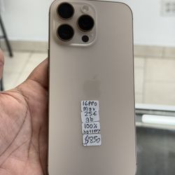 iPhone 16 Pro Max 256gb Unlocked (BATTERY 100%)