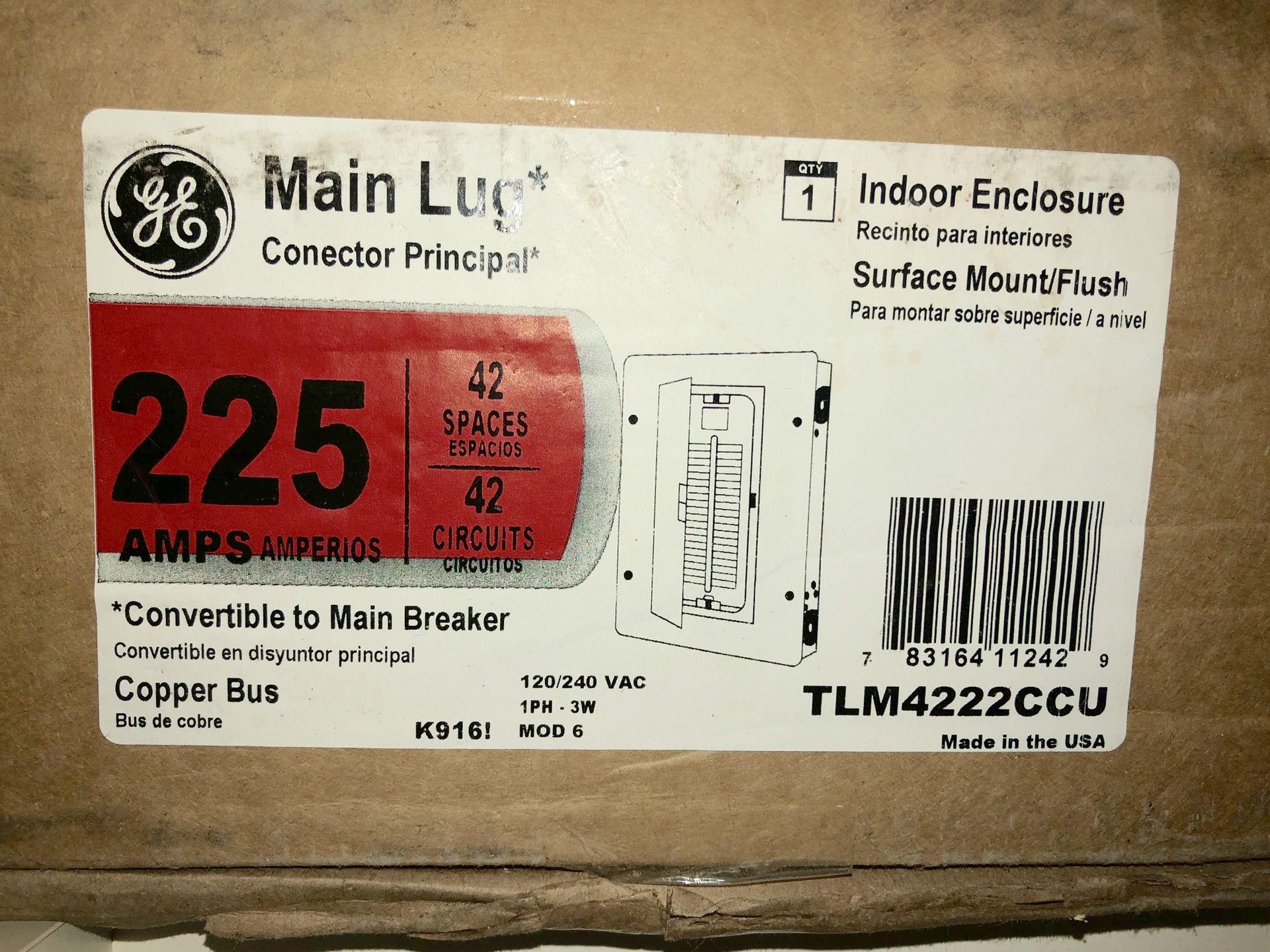 ELECTRICAL PANEL GENERAL ELECTRIC 225 AMP 42 CIRCUIT