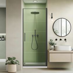 30" Wx72 H Frameless Reversible Pivot Shower Door, 1/4" Clear SGCC Tempered Glass & Shatter Proof Film, 304 Stainless Steel Hardware, Water Protection