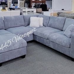✅️✅️4 pc dark grey corduroy fabric upholstered sectional sofa with ottoman✅️