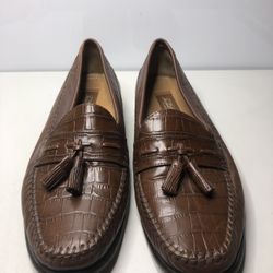 Tasso Elba Brown Leather Tassel Embossed SlipOn Loafer Shoes Men Sz 8.5D US/42EU
