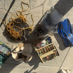 Fishing Gear Starter Lot – Rod, Reel, Tackle Boxes, Net, Lures, Line