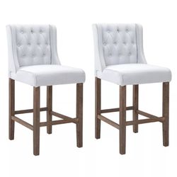 2 Tufted Bar Stool Dining Chairs - White