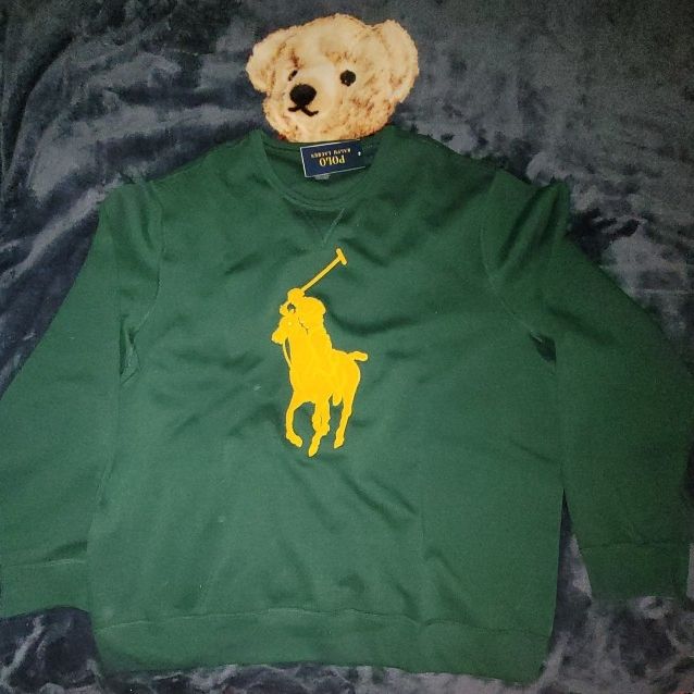 POLO RALPH LAUREN YELLOW BIG PONEY GREEN EMBROIDERED LOGO SWEATSHIRT MEN 2XL