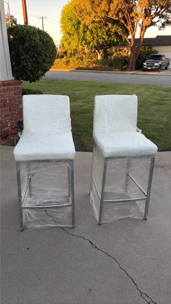 White Upholstered Bar Stools with Metal Frame – Set of 2