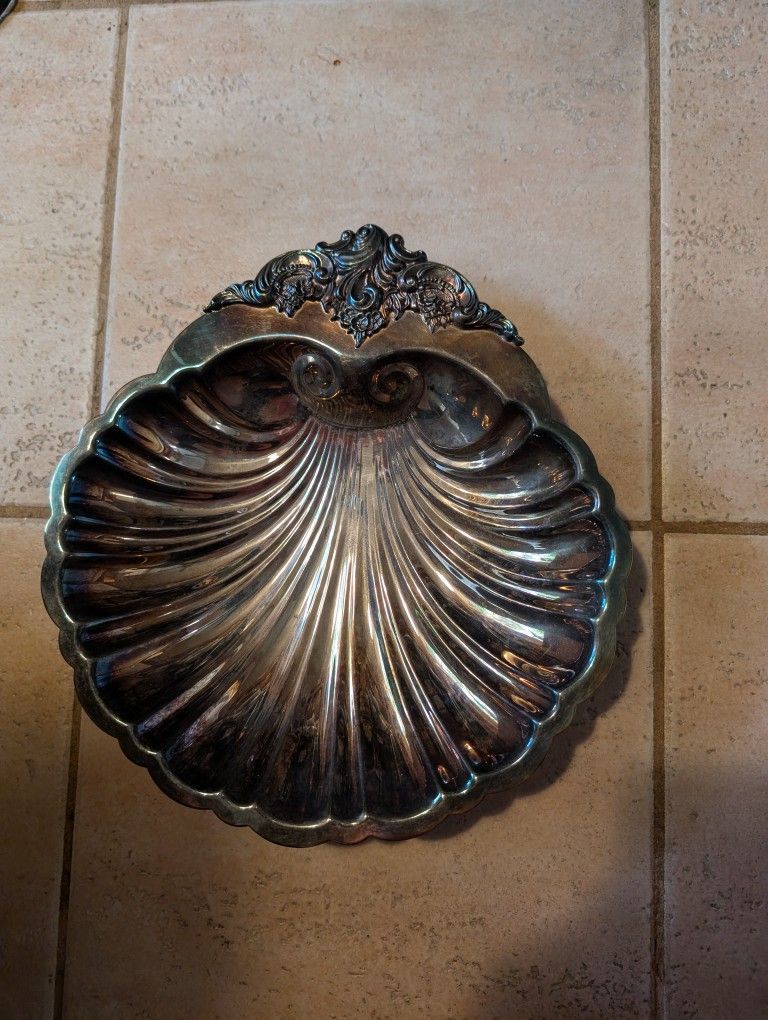 Vintage Silver Plated Clam Shell Dish