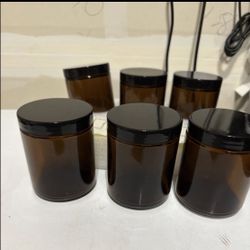 6 Amber 8oz Glass Jars Case of  6 with Black Lids Candles Food Crafts