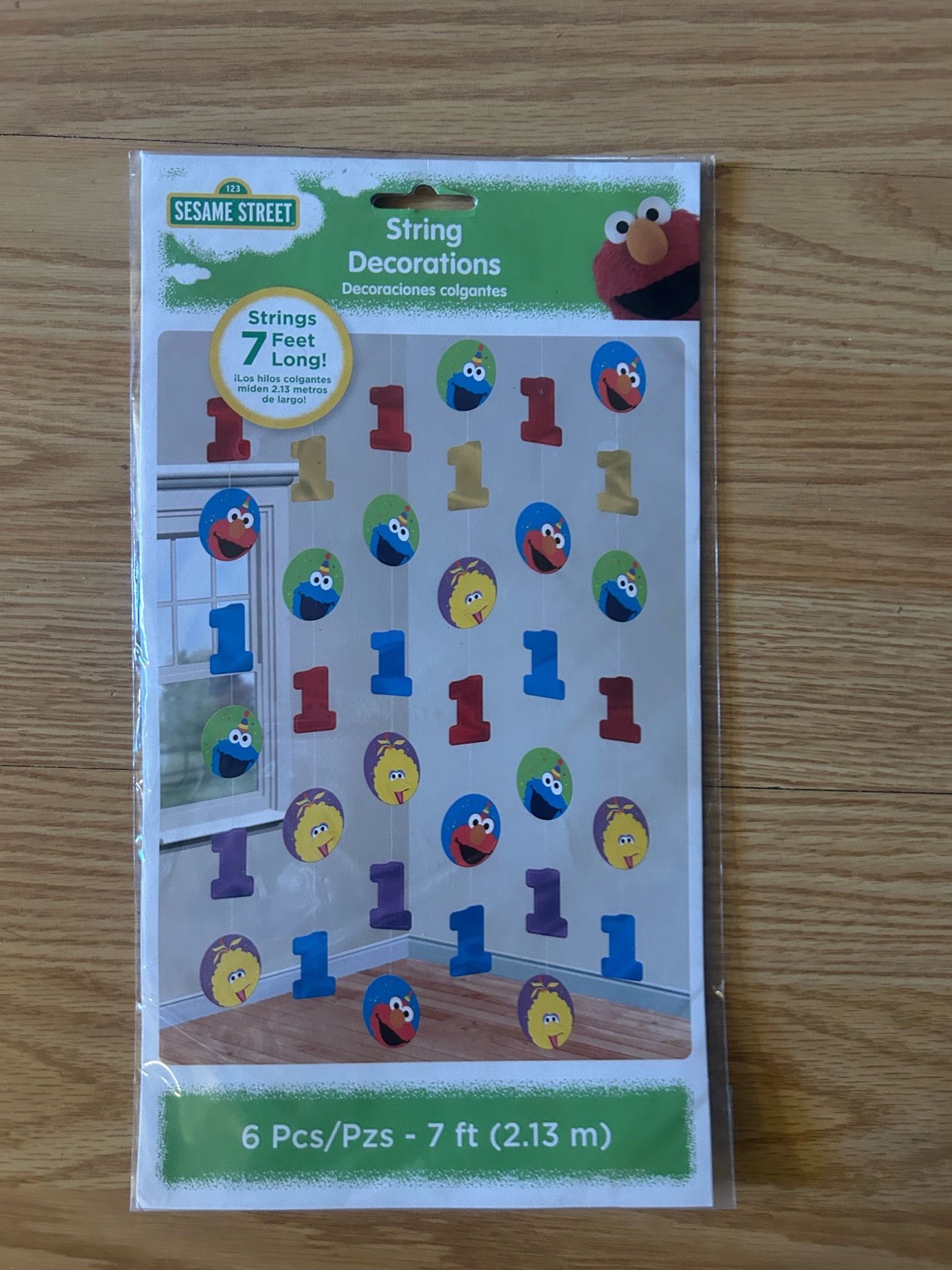 1st Birthday - 6 Pc String Decor - 7ft Long - Elmo / Cookie Monster / Big Bird