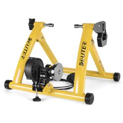 Bike Trainer, Magnetic Bicycle Stationary Stand for Indoor Exercise Riding, 26-29" & 700C Wheels, Quick Release Skewer & Front Wheel Riser Block Inclu
