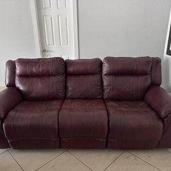 Burgundy Leather Reclining Sofa & Loveseat Set