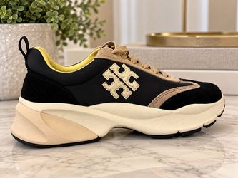 Tory Burch Good Luck Designer Sneakers – Black/Tan/Cream