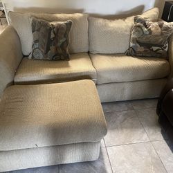 Fabric Couch Can Seat 4 With Ottoman