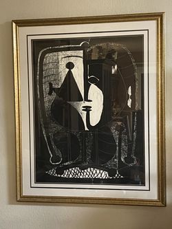 Pablo Picasso Figure Styliss Large Lithograph In A Gold Frame 42” x 34”