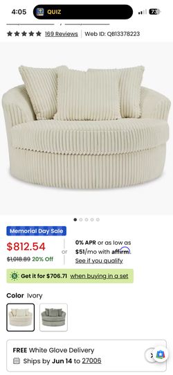 2 Extra Large Cream Corduroy Round Chairs