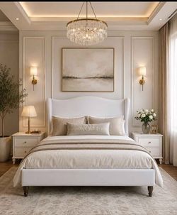 Full Bed Frame with Curved Wingback Headboard,Soft White Modern Luxury Design Velvet Platform Bed with Sturdy Wooden Slats,Noise-Free, No Box Spring N