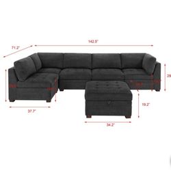 Thomasville Tisdale Modular Sectional 6-piece Dark Gray with Storage Ottoman